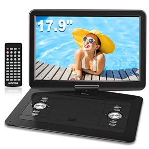 wonnie 17.9’’ large portable dvd/cd player with 6 hrs 5000mah rechargeable battery, 15.4‘’ swivel screen，1366×768 hd lcd tft, regions free, support usb/sd card/ sync tv , high volume speaker