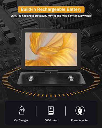 WONNIE 17.9’’ Large Portable DVD/CD Player with 6 Hrs 5000mAH Rechargeable Battery, 15.4‘’ Swivel Screen，1366x768 HD LCD TFT, Regions Free, Support USB/SD Card/ Sync TV , High Volume Speaker