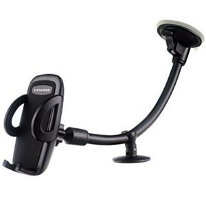 car windshield phone holder mount, exshow universal car window cell phone truck mount with gooseneck long arm super suction cup for iphone 12 11 xr xs max x 8 plus 7 6s, samsung and all 3.5-6.5″ phone