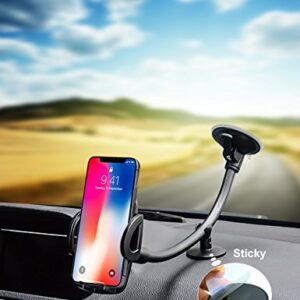 Car Windshield Phone Holder Mount, EXSHOW Universal Car Window Cell Phone Truck Mount with Gooseneck Long Arm Super Suction Cup for iPhone 12 11 Xr Xs Max X 8 Plus 7 6S, Samsung and All 3.5-6.5" Phone