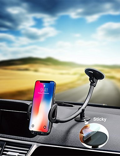 Car Windshield Phone Holder Mount, EXSHOW Universal Car Window Cell Phone Truck Mount with Gooseneck Long Arm Super Suction Cup for iPhone 12 11 Xr Xs Max X 8 Plus 7 6S, Samsung and All 3.5-6.5" Phone