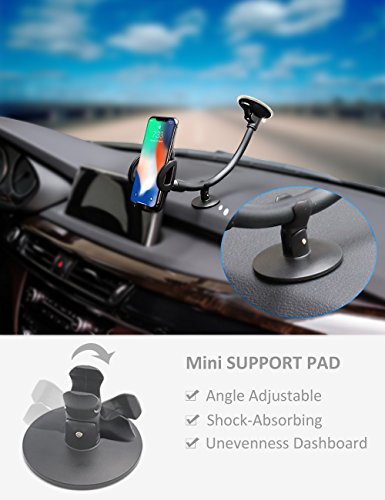 Car Windshield Phone Holder Mount, EXSHOW Universal Car Window Cell Phone Truck Mount with Gooseneck Long Arm Super Suction Cup for iPhone 12 11 Xr Xs Max X 8 Plus 7 6S, Samsung and All 3.5-6.5" Phone