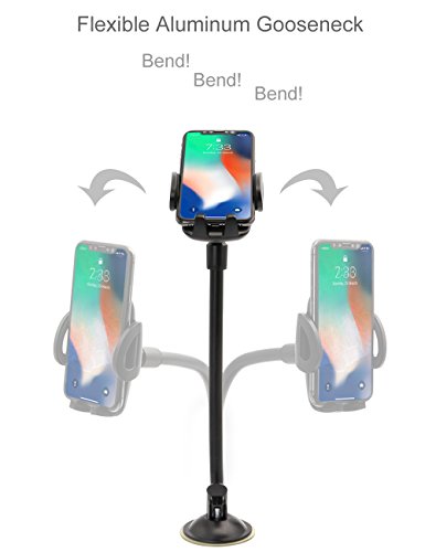 Car Windshield Phone Holder Mount, EXSHOW Universal Car Window Cell Phone Truck Mount with Gooseneck Long Arm Super Suction Cup for iPhone 12 11 Xr Xs Max X 8 Plus 7 6S, Samsung and All 3.5-6.5" Phone