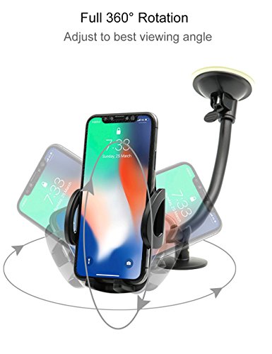 Car Windshield Phone Holder Mount, EXSHOW Universal Car Window Cell Phone Truck Mount with Gooseneck Long Arm Super Suction Cup for iPhone 12 11 Xr Xs Max X 8 Plus 7 6S, Samsung and All 3.5-6.5" Phone