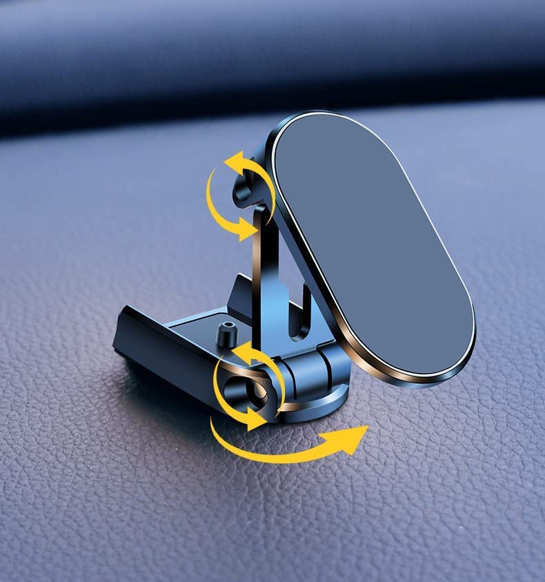 DCLINA 2023 New Alloy Folding Magnetic Car Phone Holder, Magnetic 360° Car Phone Holder Stand Dashboard Folding Bracket Universal (Black)