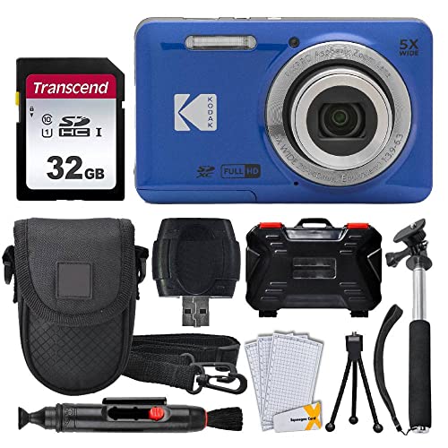 Kodak PIXPRO FZ55 Digital Camera (Blue) + 32GB Memory Card + Point and Shoot Camera Case + Extendable Monopod + Lens Cleaning Pen + LCD Screen Protectors + Table Top Tripod – Ultimate Bundle