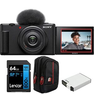 sony zv-1f vlog camera for content creators and vloggers black bundle with lexar 64gb high-performance 800x uhs-i sdhc memory card + camera case + 1400 mah battery pack