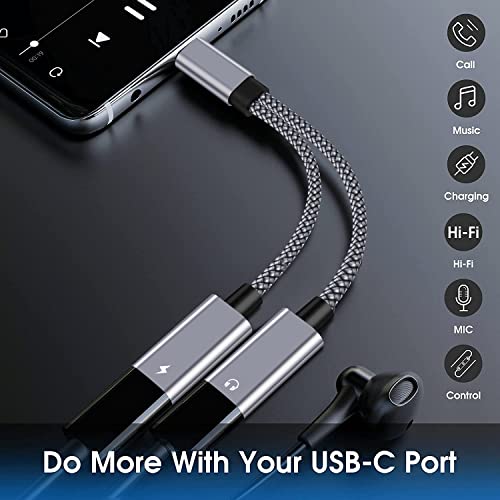 USB C Splitter, USB C Headphone and Charger Adapter Dual USB C Audio and Charger Adapter Support for Pixel2XL/3XL/4XL/5,Galaxy S20/S20+/S21,Note10/ Note20/ Note20Ultra (Not fit Moto &Oneplus