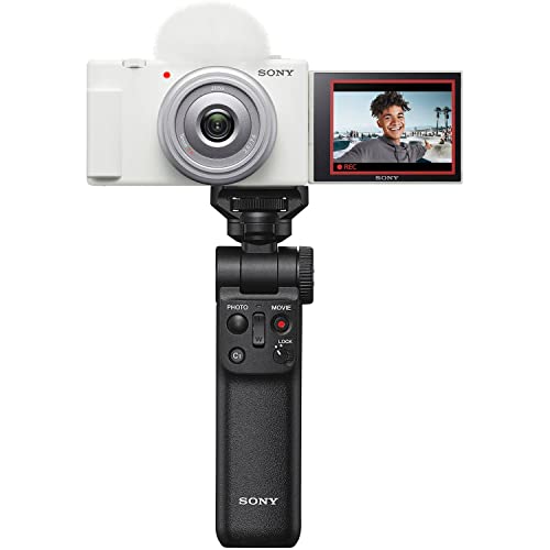 Sony ZV-1F Vlog Camera with 4K Video & 20.1MP for Content Creators and Vloggers White ZV-1F/W Bundle with ACCVC1 Kit Including GP-VPT2BT Tripod/Grip + Deco Gear Case + Extra Battery & Accessories