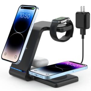 charging station for multiple devices apple, 4 in 1 wireless charger station, with qi-certified 30w charging dock for apple watch 7 6 se 5 4 3, iphone 14 13 12 11 pro, pro max, mini, airpods pro 3, 2