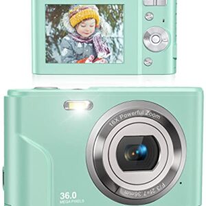 Digital Camera, Lecran FHD 1080P 36.0 Mega Pixels Vlogging Camera with 16X Digital Zoom, LCD Screen, Compact Portable Mini Cameras for Students, Teens, Kids (Green)