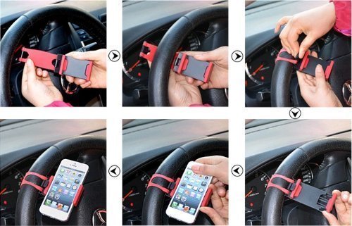 MMOBIEL Universal Portable Steering Wheel Phone Holder Mount Clip Hands Free Compatible with iPhone 12 (Pro)/11/11 Pro (Max) /X/XR/XS (Max)/8(+)/7(+) Samsung S21/S20/S10/Note 10