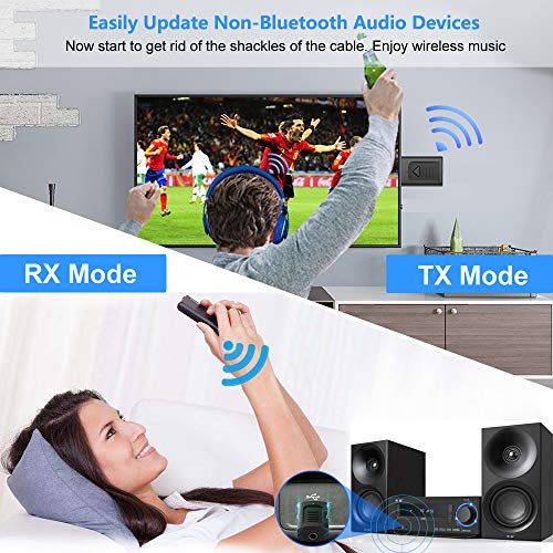 Bluetooth Receiver Transmitter, KINDRM 4in1 Mini USB Bluetooth 5.0 Audio Transmitter & Wireless Bluetooth 3.5mm Aux Adapter Receiver for Car/Home Stereo Headphones Speakers TV PC Projector CD (Black)