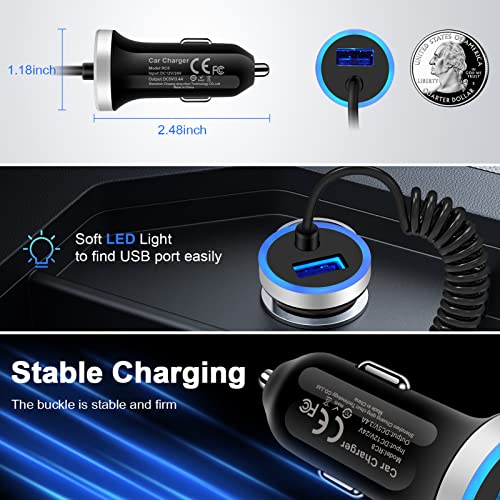 Fast Car Charger Type C Car Plug Android Phone USB C Car Charger Cigarette Lighter Adapter Fast Charging C Coiled Cable for Samsung Galaxy A13 5G/S22 Ultra/S21/S20/S10/A03s/A11/A12/A21/A32/A51/A52/A53