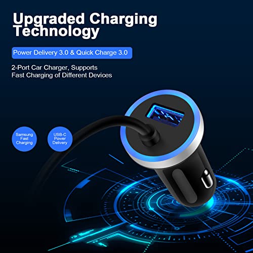 Fast Car Charger Type C Car Plug Android Phone USB C Car Charger Cigarette Lighter Adapter Fast Charging C Coiled Cable for Samsung Galaxy A13 5G/S22 Ultra/S21/S20/S10/A03s/A11/A12/A21/A32/A51/A52/A53