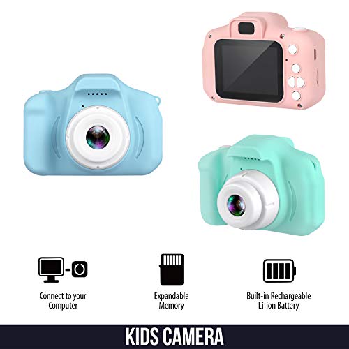 Dartwood 1080p Digital Camera for Kids with 2.0” Color Display Screen & Micro-SD Card Slot for Children - 32GB SD Card Included (Green)