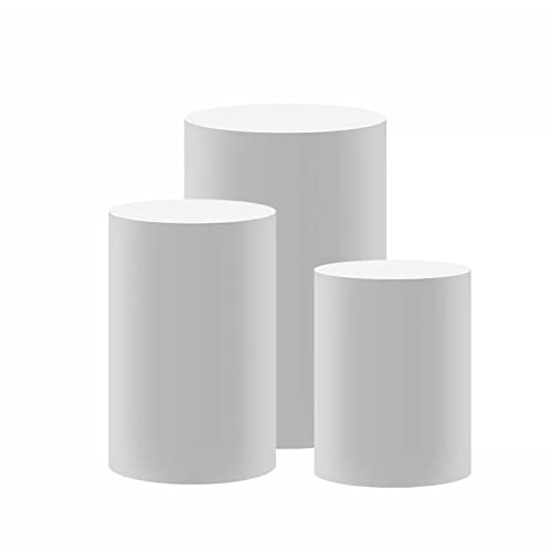 HUAYI White Pedestal Cover for Birthday Babyshower Party Prop Wedding Bridal Shower Graduation Cylinder Cover Communion Baptism Photography Decoration Elastic Fabric Circle Plinth Cover Dia40 H90