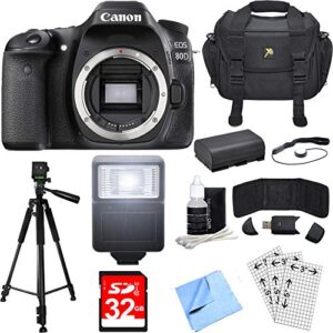 canon 1263c004 eos 80d 24.2 mp cmos digital slr camera body bundle with 32gb memory card, camera bag, battery, flash and 60 inch tripod