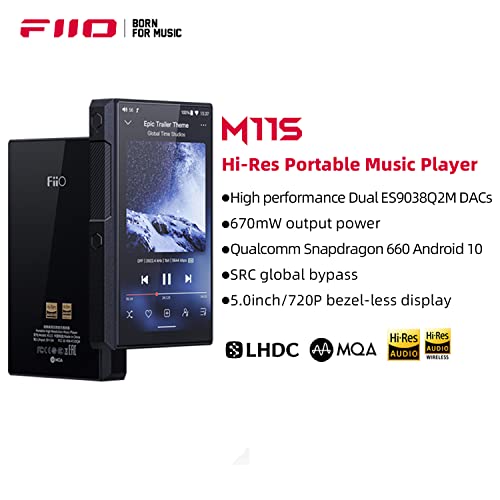 FiiO M11S Hi-Res MP3 Music Player with Dual ES9038Q2M, Android 10 Snapdragon 660, 5.0inch, Lossless DSD/MQA, 5G WiFi/Apple Music/Tidal/Amazon Music 4.4mm 2.5mm/3.5mm/4.4mm Black