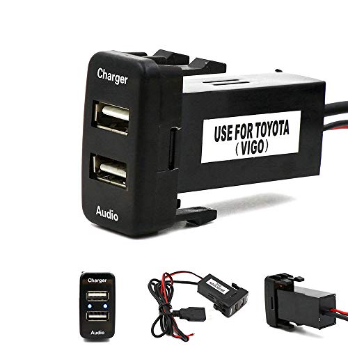 Dual Port USB Car Charger with Audio Socket USB Charging for Digital Cameras/Mobile Devices for Toyota