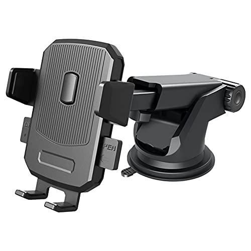 SALEX Universal Windshield Phone Mount. Telescopic Suction Cup Cell Phone Mount for Car Dashboard, Air Vent, Desk. Black Rotating Smartphone Bracket. Adjustable Car Cradle for Mobile Phone & GPS.