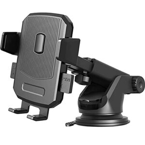 SALEX Universal Windshield Phone Mount. Telescopic Suction Cup Cell Phone Mount for Car Dashboard, Air Vent, Desk. Black Rotating Smartphone Bracket. Adjustable Car Cradle for Mobile Phone & GPS.