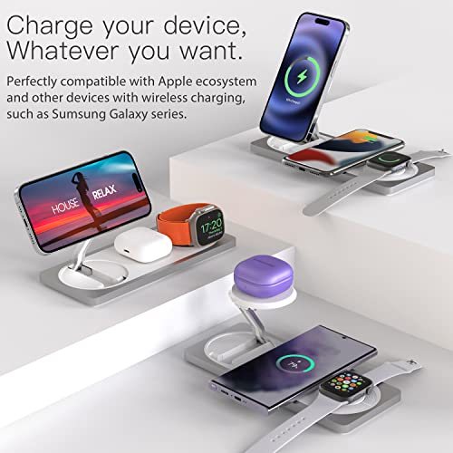 Wireless Charger,Magnetic Wireless Charging Station, 3 in 1 Faster Mag-Safe Wireless Charger Stand for iPhone 14,13,12 Pro Max/Pro/Mini/Plus, Apple Watch Ultra 8/7/SE/6/5/4/3/2/1, AirPods pro/2/3