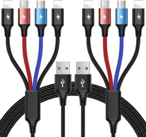 chafon multi charging cable 2pack 4ft 4 in 1 nylon braided multiple usb fast charger cord adapter type c micro usb port connectors compatible cell phones tablets and more