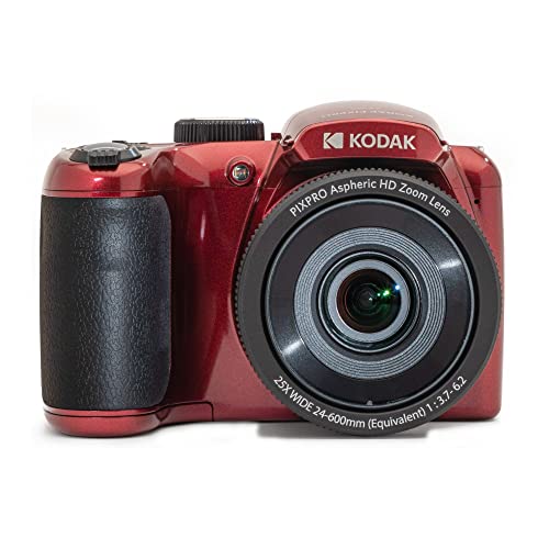 Kodak PIXPRO AZ255 Astro Zoom 16MP Digital Camera (Red) Bundle with Rapid AA/AAA Battery Charger with 4 AA 2700 Mah Rechargeable Batteries, 32GB UHS-I SDXC Memory Card, and Camera Bag (4 Items)