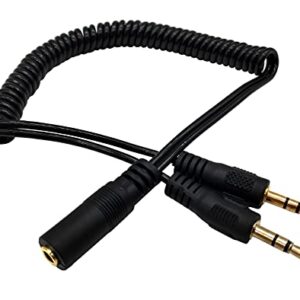 Qaoquda Stereo Audio Splitter Cable, Coiled 3.5mm Female to 2 Male Spring Headphone Stereo Y Splitter Cable for Home/Car Stereo, Phone, Headset and Speakers (3.5mm 1female/2 Male)