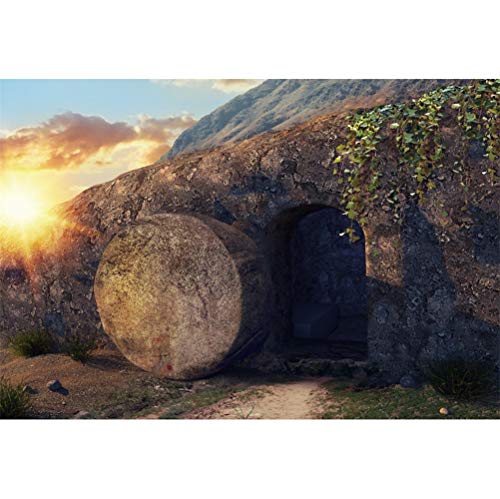 Leowefowa 10x8ft Resurrection of Jesus Backdrop Sunrise Jesus Tomb Remote Holy Light Vinyl Easter Background Rebirth of Jesus Bible Story Church Sanctuary Decor Christian Backdrop Church Mural