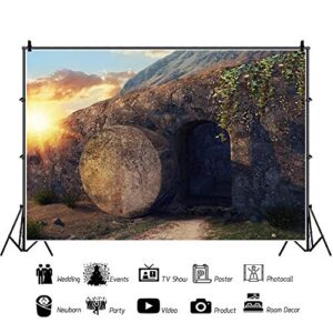 Leowefowa 10x8ft Resurrection of Jesus Backdrop Sunrise Jesus Tomb Remote Holy Light Vinyl Easter Background Rebirth of Jesus Bible Story Church Sanctuary Decor Christian Backdrop Church Mural