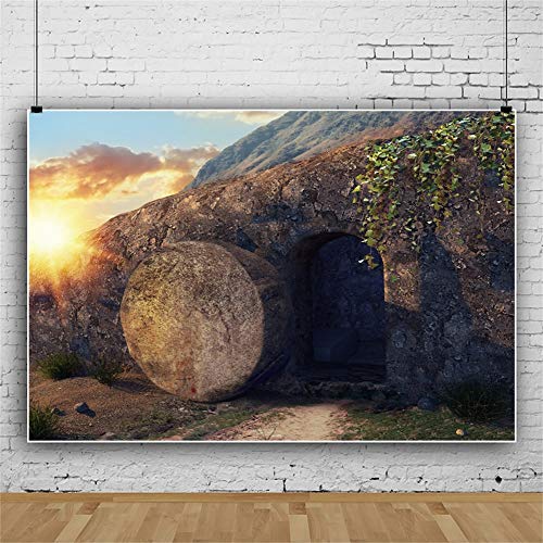 Leowefowa 10x8ft Resurrection of Jesus Backdrop Sunrise Jesus Tomb Remote Holy Light Vinyl Easter Background Rebirth of Jesus Bible Story Church Sanctuary Decor Christian Backdrop Church Mural