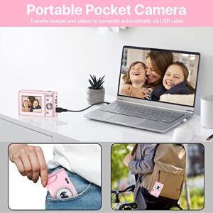 Digital Camera for Kids Girls and Boys - 1080P FHD Digital Camera 36MP LCD Screen Rechargeable Students Compact Camera Kid Camera with 16X Digital Zoom Vlogging Camera for Teens, Kids (Pink)