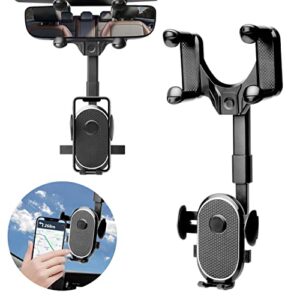 phone mount for car, 360°rotatable and retractable car phone holder car rearview mirror bracket, phone mount for rearview mirror with one hand operation, compatible with all phones (4 claws)