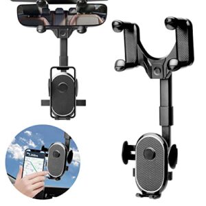 Phone Mount for Car, 360°Rotatable and Retractable Car Phone Holder Car Rearview Mirror Bracket, Phone Mount for Rearview Mirror with One Hand Operation, Compatible with All Phones (4 Claws)