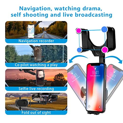 Phone Mount for Car, 360°Rotatable and Retractable Car Phone Holder Car Rearview Mirror Bracket, Phone Mount for Rearview Mirror with One Hand Operation, Compatible with All Phones (4 Claws)