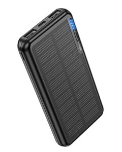 anyzoo solar portable charger 20000mah, power bank with external solar battery panels, battery pack with dual inputs & outputs compatible with cellphones