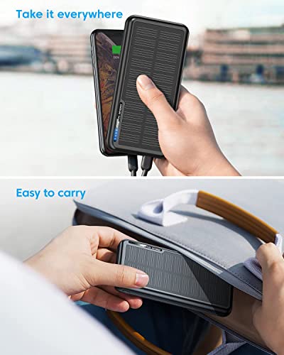 Anyzoo Solar Portable Charger 20000mAh, Power Bank with External Solar Battery Panels, Battery Pack with Dual inputs & Outputs Compatible with Cellphones