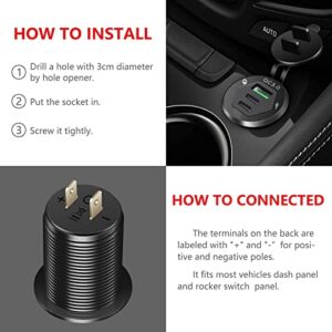 USB C Car Charger Socket, 12V USB Outlet with 18W Dual PD Ports & 18W QC 3.0 Quick Charge Fast USB Type C Car Adapter for Car, Boat, Marine and More