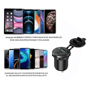 USB C Car Charger Socket, 12V USB Outlet with 18W Dual PD Ports & 18W QC 3.0 Quick Charge Fast USB Type C Car Adapter for Car, Boat, Marine and More