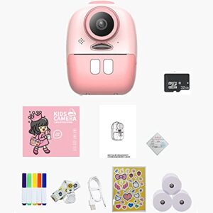 damian-sewing kids instant print camera kids camera with 2”hd large screen, zero ink digital camera with thermal printing paper and cartoon stickers, children toy camera (color : pink)