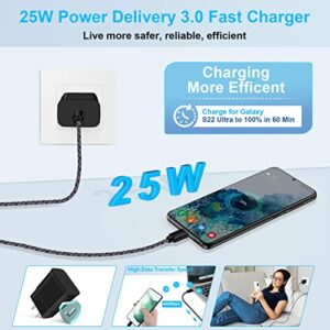 Super Fast Charger Type C, 25W Samsung Android Phone Charger for Samsung Galaxy A14 5G S23 S23+ S23 Ultra S22 S21 S20 FE A13 A53 A12 A04s A03s A54 A34, 60W Car Charger, USB C to USB C Cable(3ft+6ft)