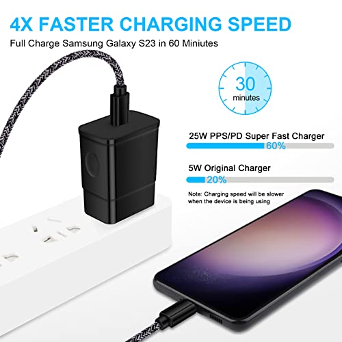 Super Fast Charger Type C, 25W Samsung Android Phone Charger for Samsung Galaxy A14 5G S23 S23+ S23 Ultra S22 S21 S20 FE A13 A53 A12 A04s A03s A54 A34, 60W Car Charger, USB C to USB C Cable(3ft+6ft)