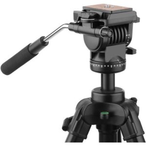 Magnus VT-350, Aluminum Video Tripod System with Fluid Head, Extends to 82”, Max Load 15 lb Mid-Level Spreader, Spiked Feet with Rubber Covers. Plus Quick Release plate, Carry Case with Shoulder Strap