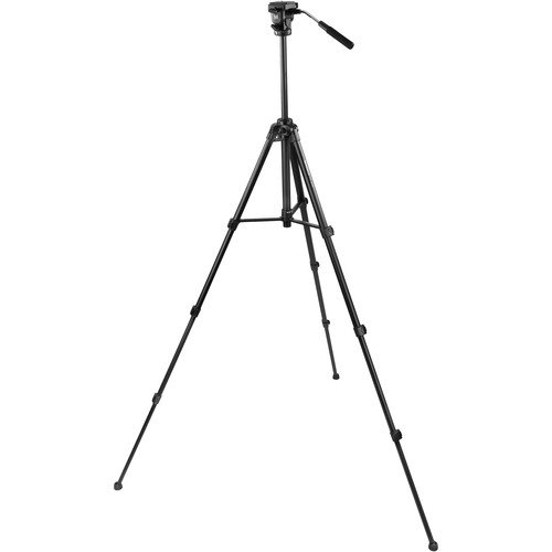 Magnus VT-350, Aluminum Video Tripod System with Fluid Head, Extends to 82”, Max Load 15 lb Mid-Level Spreader, Spiked Feet with Rubber Covers. Plus Quick Release plate, Carry Case with Shoulder Strap