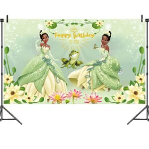 Wenqiang Princess Tiana Backdrop for Birthday Party Banner Decorations Happy Birthday Princess and The Frog Supplies Photography Background 5x3ft Cake Table