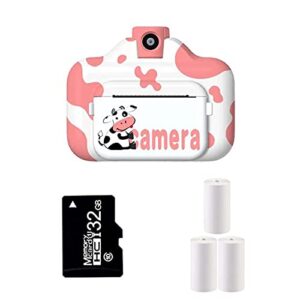 kids instant camera video selfie photo shooting digital camera for toddlers 32gb sd card included selfie cartoon frames cellphone photo printing portable lanyard rechargeable ( color : pink )