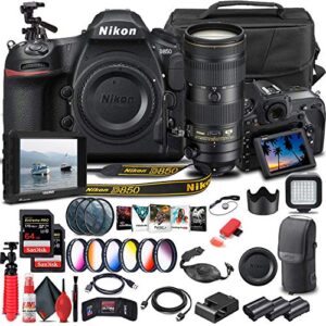 nikon d850 dslr camera (body only) (1585) + nikon 70-200mm vr lens + 64gb memory card + case + corel software + 2 x en-el 15 battery + light + filter kit + more (international model) (renewed)