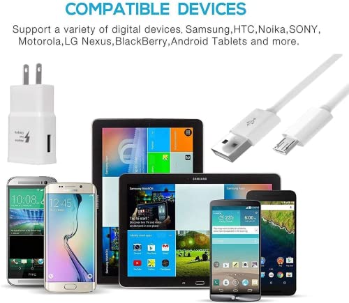 Samsung Galaxy Tab E 9.6 Adaptive Fast Charger Micro USB 2.0 Cable Kit! [1 Wall Charger + 5 FT Micro USB Cable] Adaptive Fast Charging uses Dual voltages for up to 50% Faster Charging! Bulk Packaging